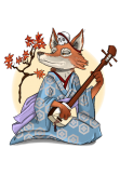 maglietta Donna volpe suonatrice di shamisen