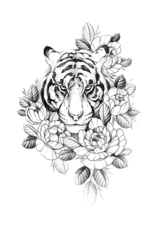 maglietta T-shirt con tigre e fiori