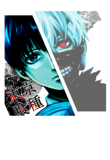 maglietta Kaneki Ken black hair and white hair