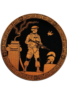 maglietta Ancient greek plate with us soldier